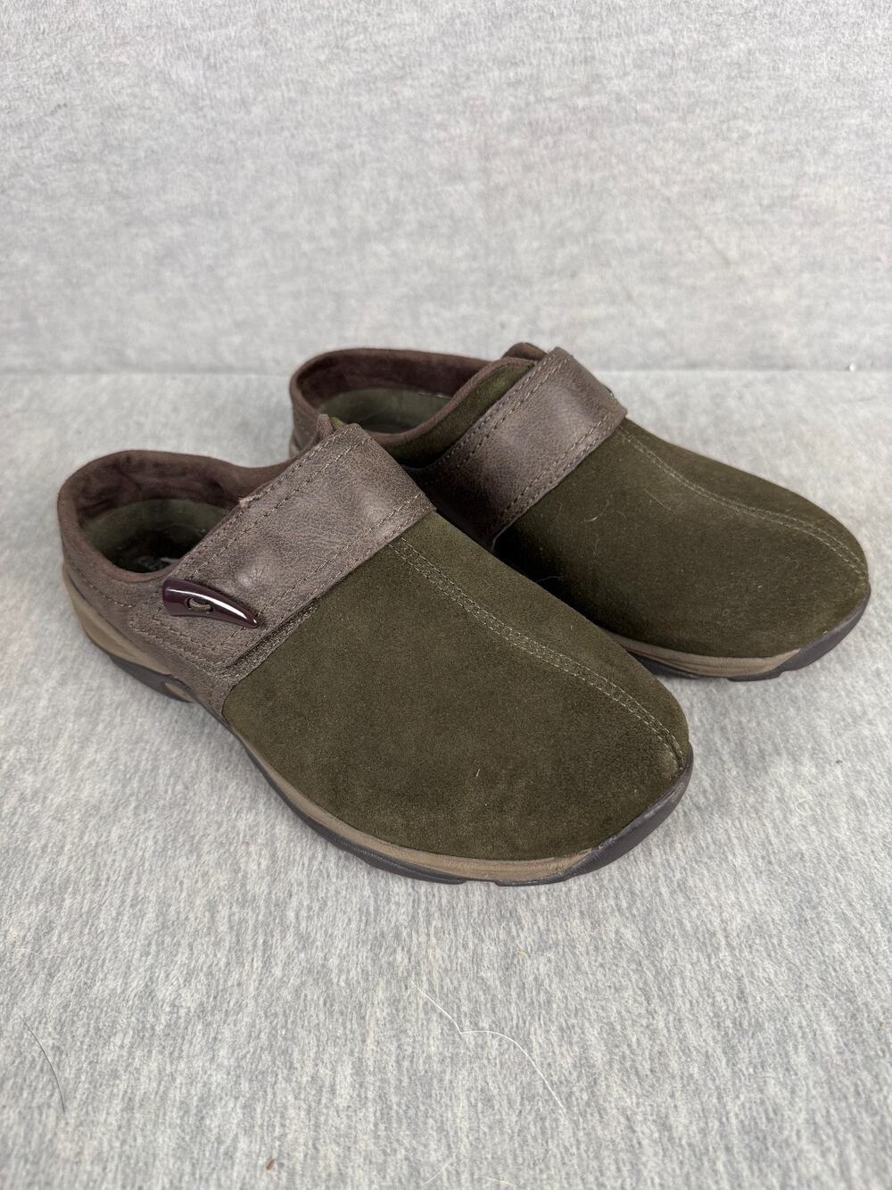 Easy Spirit Women's 8.5 M Eseliana Suede Clogs Mules Olive Green/Brown